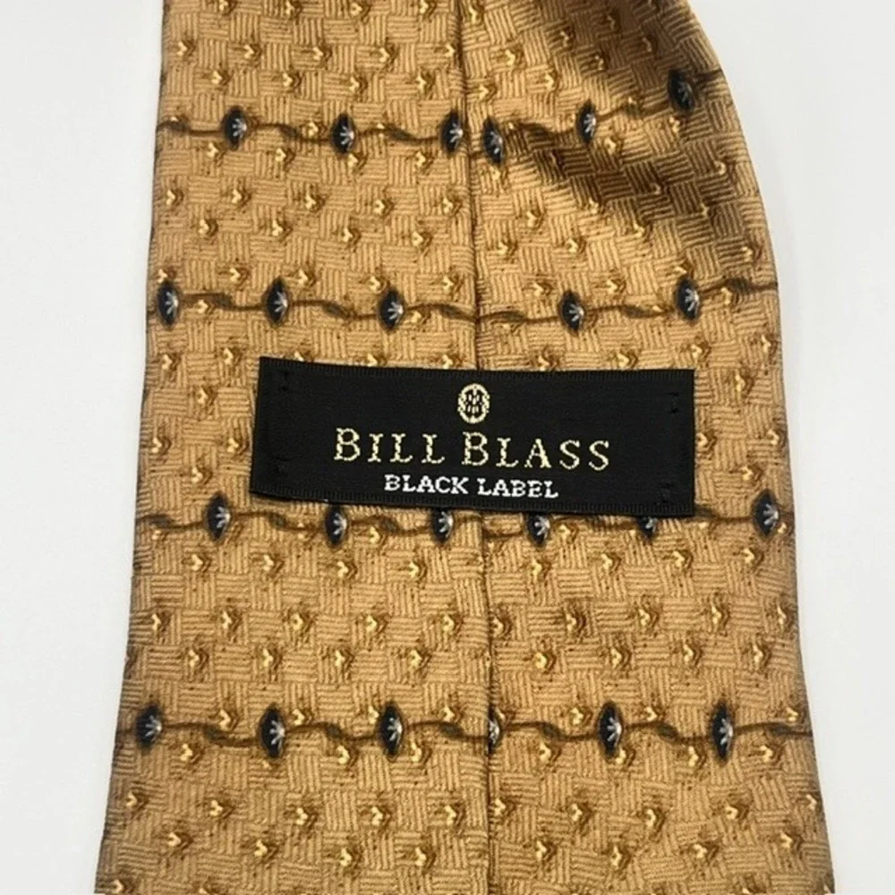 Bill Blass Black Label Mens Silk Tie Gold Bronze Geometric‎ Pattern Luxury Tie